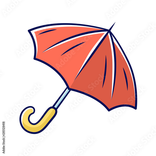 Opened umbrella color icon. Bad, rainy, stormy weather water protection. Fashionable travel accessory. Carryon sunshade, parasol. Convenient travelling, trip equipment. Isolated vector illustration