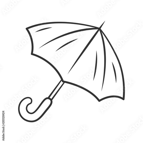 Opened umbrella linear icon. Bad  rainy  stormy weather water protection. Fashionable travel accessory. Thin line illustration. Contour symbol. Vector isolated outline drawing. Editable stroke