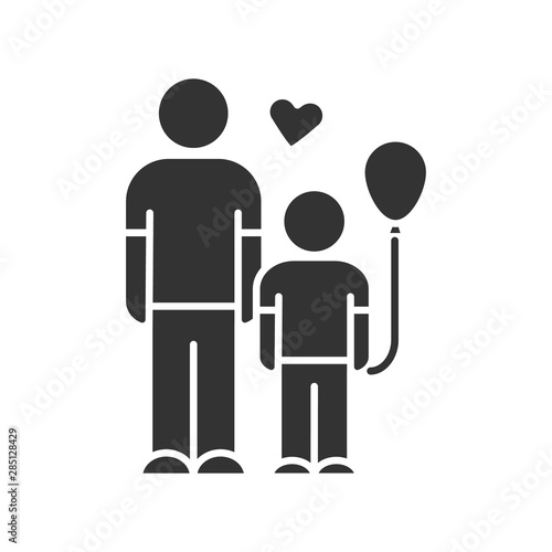 Orphans help glyph icon. Child adoption program. Volunteering support program for motherless kids. Family-type children home. Silhouette symbol. Negative space. Vector isolated illustration