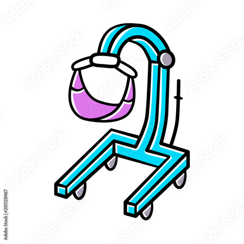 Patient lift color icon. Physically disabled people lifter device. Transferring immobile hospital patient. Handicapped equipment, paralyzed mobility aid. Isolated vector illustration