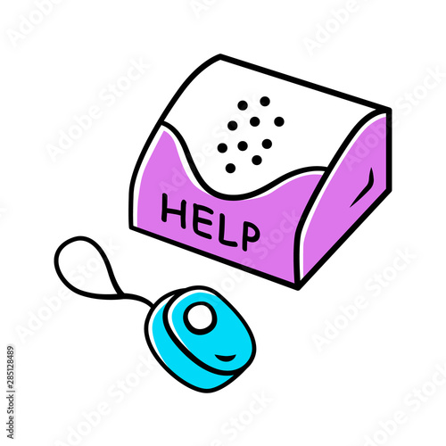 Personal emergency response system color icon. Device for physically disabled, impaired people. Call for assistance, help. Medical alert, hotline button. Isolated vector illustration