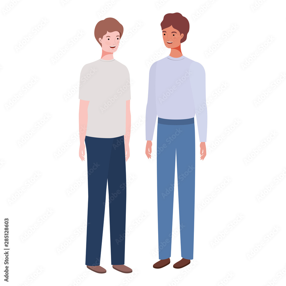 young men standing on white background