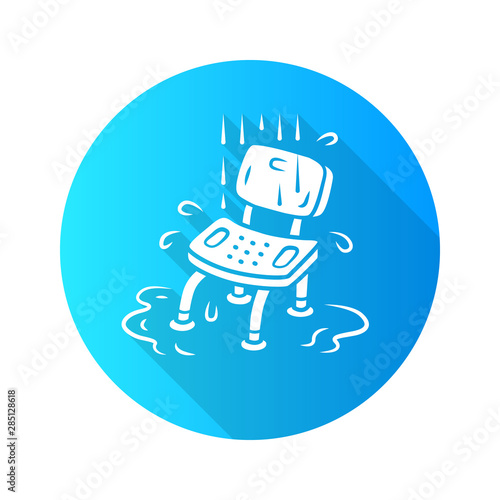 Shower chair flat design long shadow glyph icon. Device for physically disabled people. Paralyzed patient personal hygiene equipment. Hospital shower room item. Vector silhouette illustration