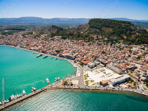 Платно Aerial  view of Zakynthos city in  Zante island, in Greece