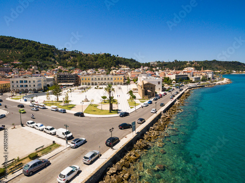 Fototapeta Aerial  view of Zakynthos city in  Zante island, in Greece