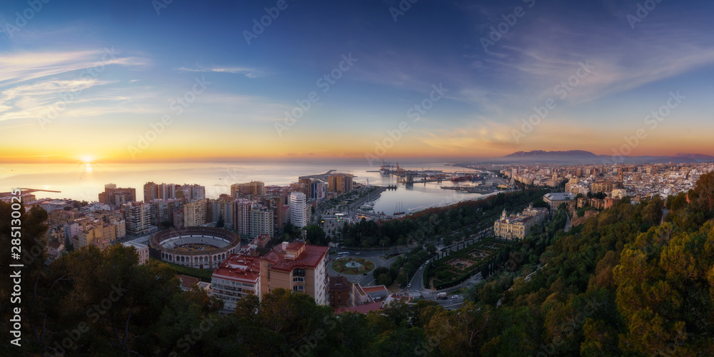 Beautiful panorama from air of cityscape with modern buildings in sunset light. Beautiful panorama from air of cityscape with modern buildings in sunset light.