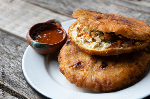 Mexican fried "gorditas" with "chicharron"