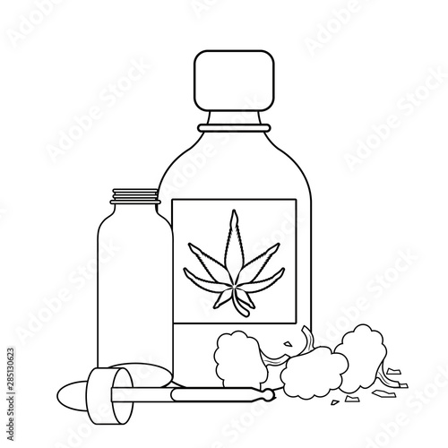 cannabis martihuana sativa hemp cartoon in black and white