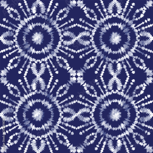 Vector shibori japanese indigo motifs seamless pattern background