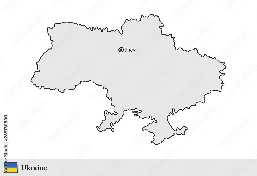 Ukraine vector map with the capital city of Kiev
