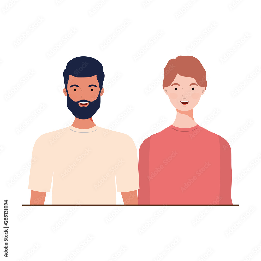 young men on white background young men on white background