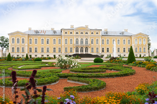 Pilsrundale, Latvia. August, 2019. The Rundale Palace is a landmark and a frequently visited tourist attraction. Beautiful park with a rose garden in the English style. Museum.