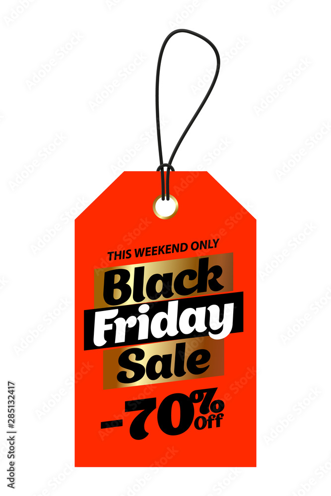 Orange tag black friday sale with 70 percent discount. Vector illustration