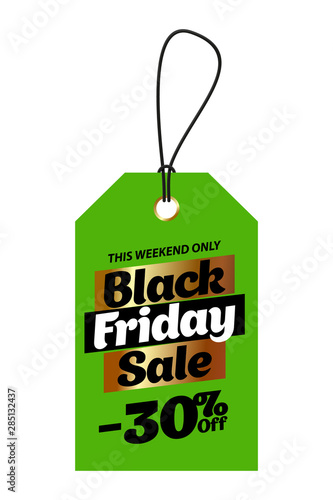 Green Tag Black Friday Sale with a 30 percent discount. Vector illustration