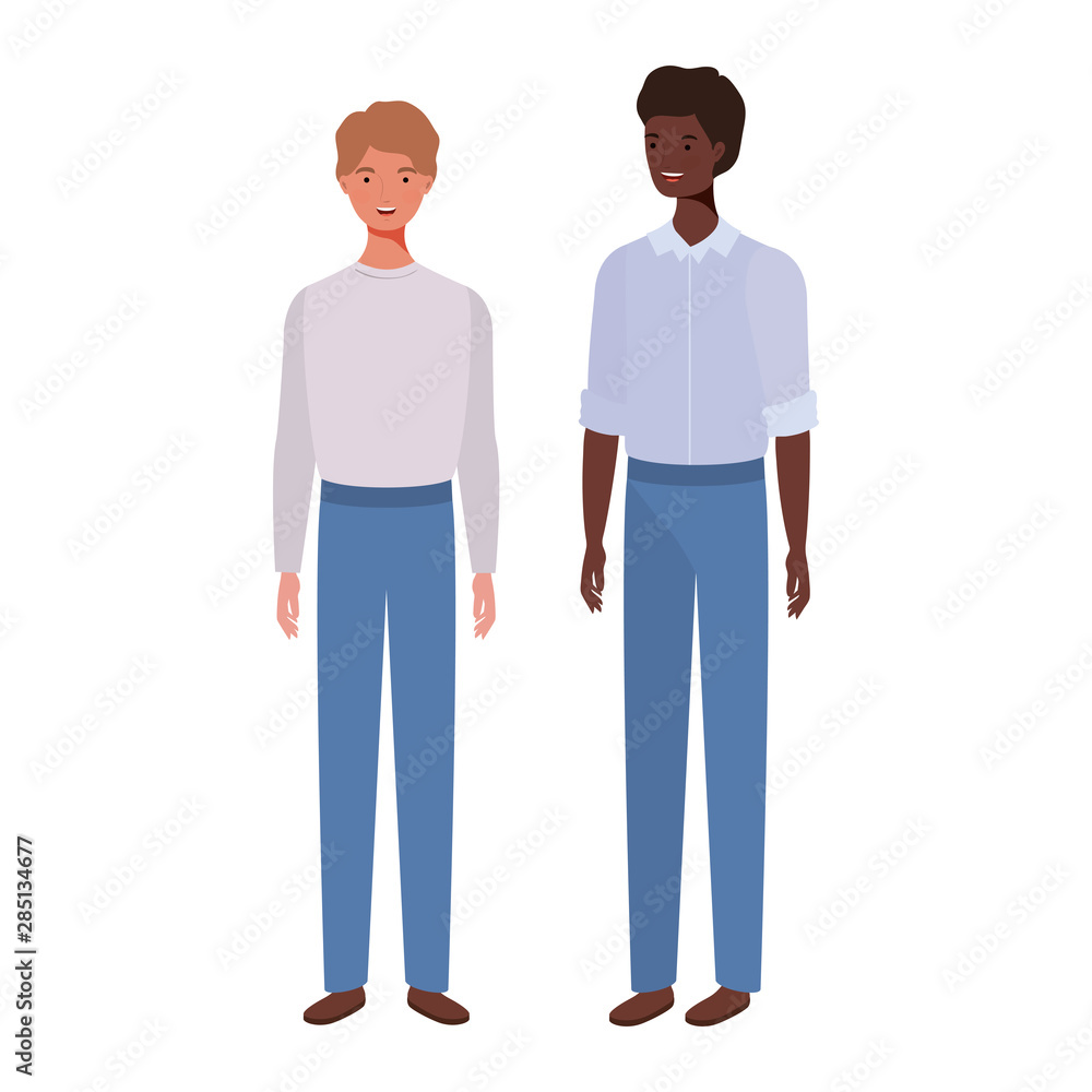 young men standing on white background young men standing on white background