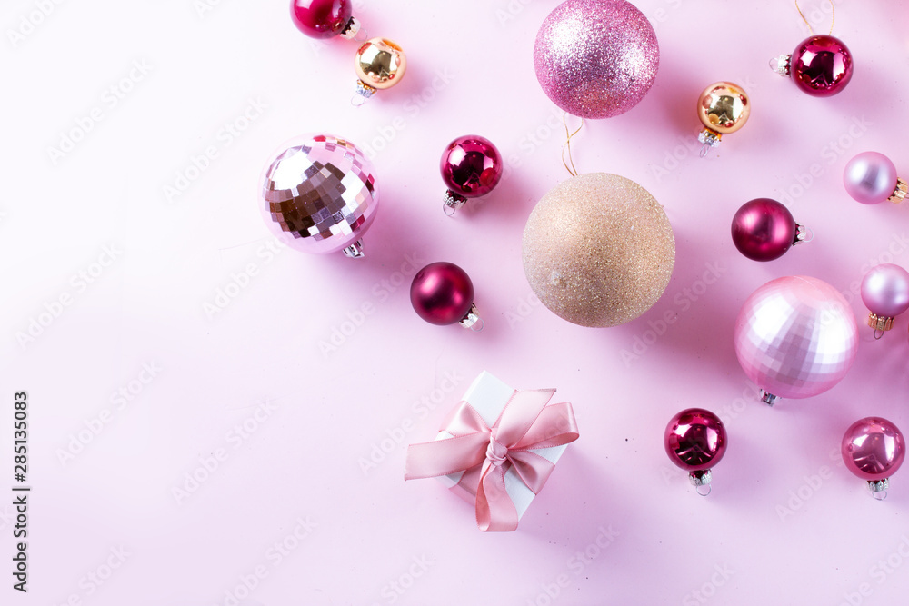 Christmas decorations on pink Christmas decorations on pink