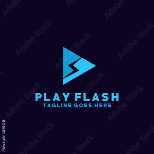 Play Flash Logo Vector Design Template. Media and Player Icon. Thunder And Modern Symbol.