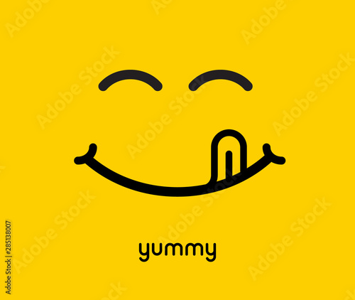 Yummy face smile delicious icon logo. Yummy tongue emoji tasty or hungry mouth smile