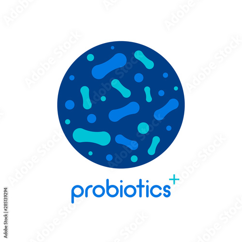 Probiotic bacteria logo. Bifidobacteria lactobacillus gut acidophilus. Lactic prebiotic healthy flora care