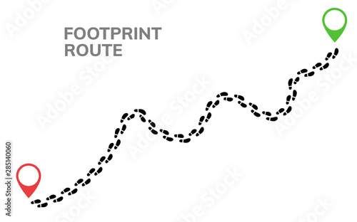 Footsteps footprint trekking route. Follow foot steps track human trail, Walker path print