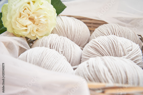 balls of merino yarn in a basket