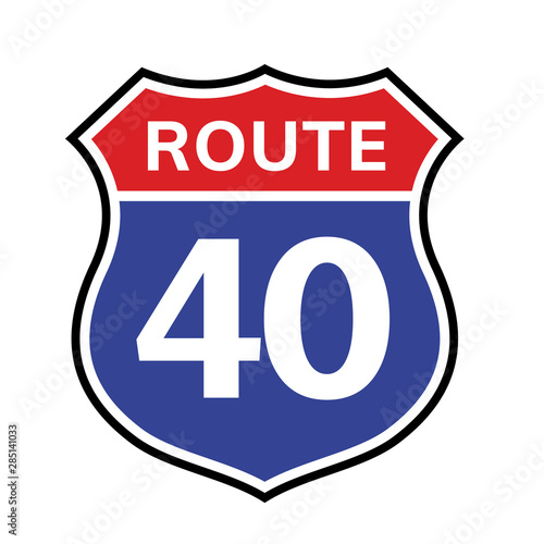 40 route sign icon. Vector road 40 highway interstate american freeway us california route symbol