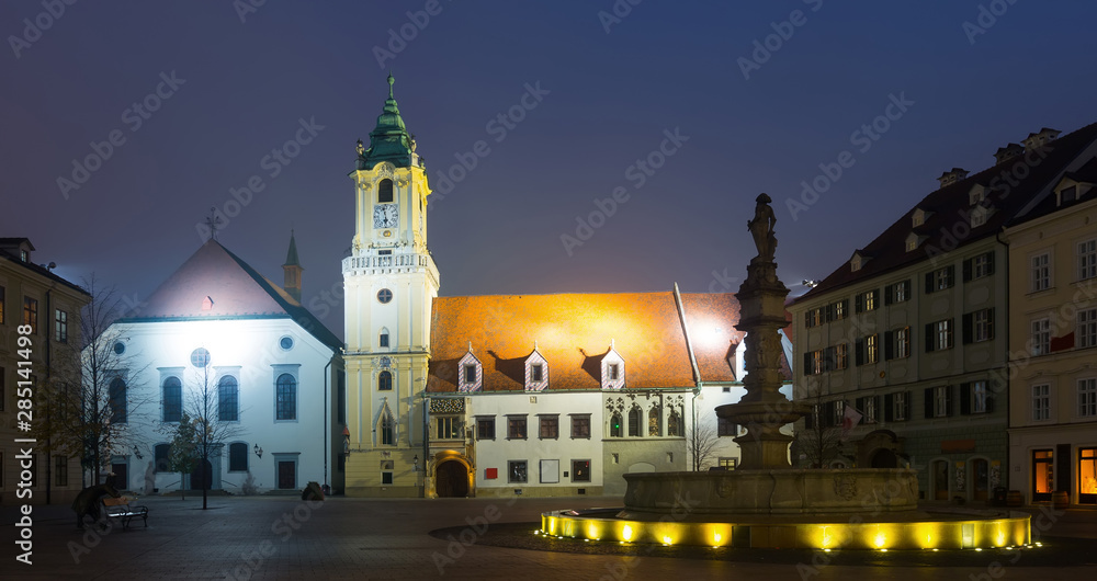 Night view  on Main Square in Bratislava, Slovakia