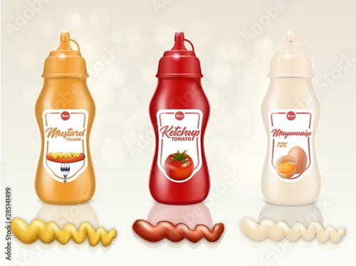 Mustard, Tomato Ketchup, Mayonnaise Bottles Set