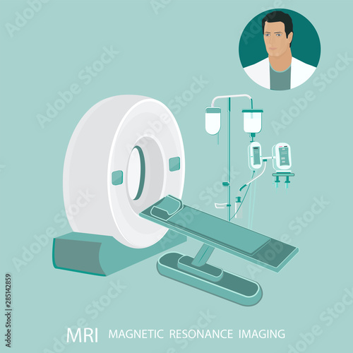 Equipment Magnetic resonance imaging, portrait of a doctor - isolated on a light background - flat style - abstract, vector. Healthcare technology.