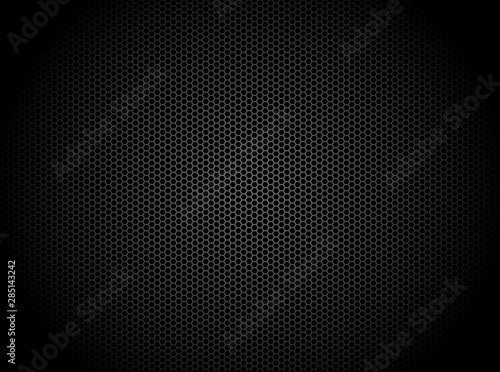 Hexagon dark background. Black honeycomb abstract metal grid pattern technology wallpaper