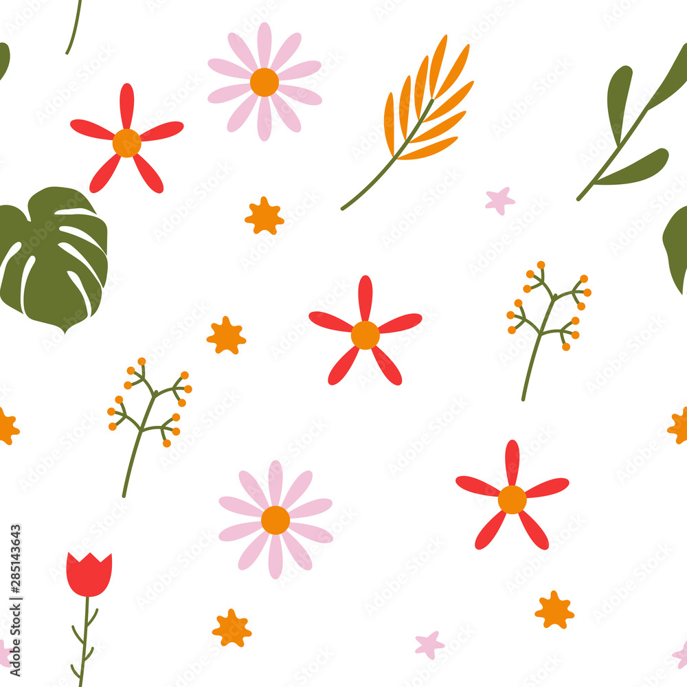 Repeatbale Flower Pattern. Warm Autum Colors. Seamless Repeating of Flowers Pattern. Repeatbale Flower Pattern. Warm Autum Colors. Seamless Repeating of Flowers Pattern.