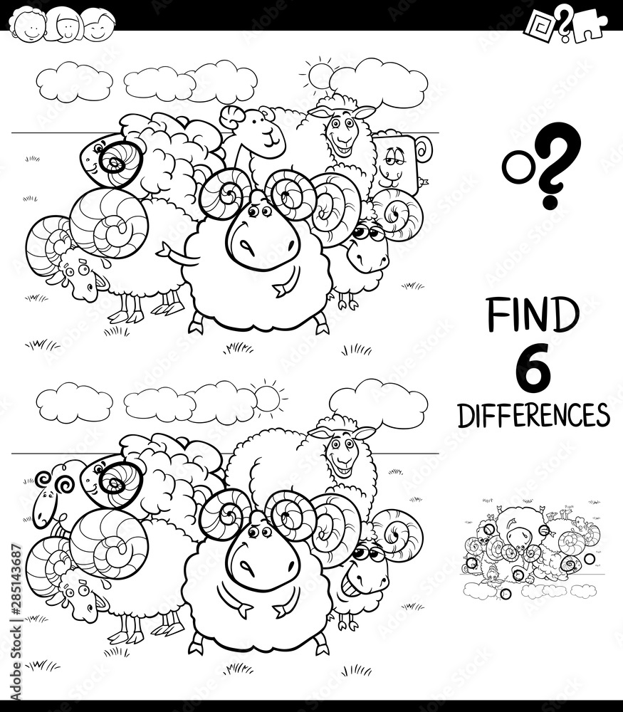 Naklejka premium differences color book with sheep and rams characters