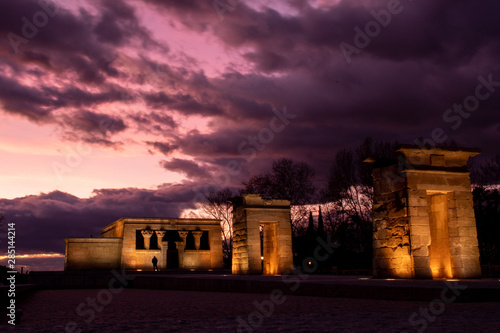 Debod temple with sunset