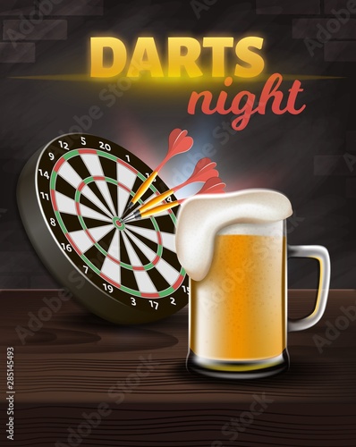 Darts Night Vertical Banner, Aim Board with Darts