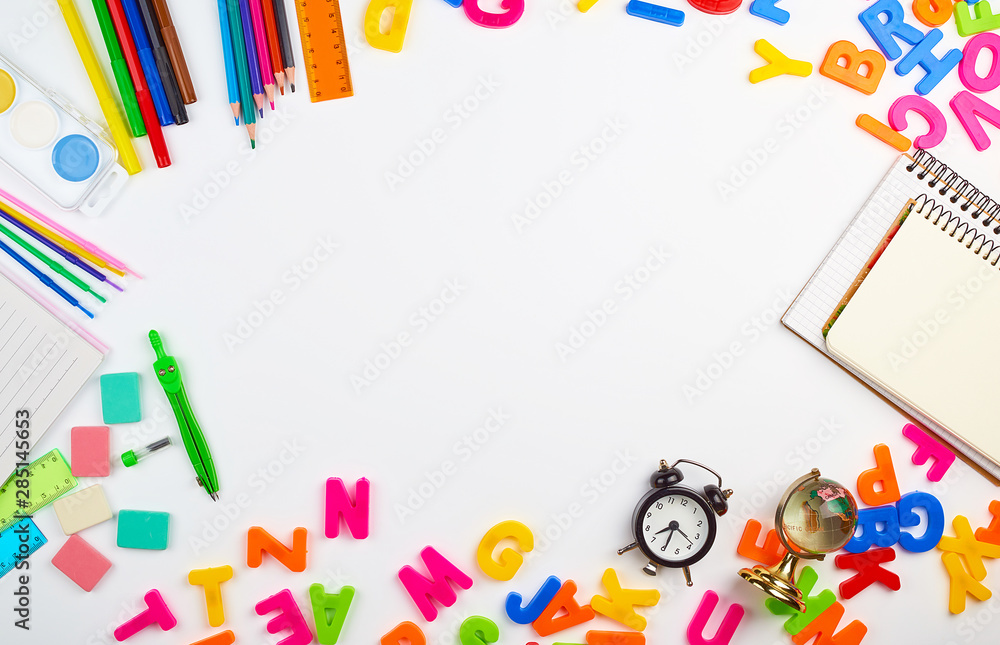 multicolored plastic letters of the English alphabet, stationery school supplies multicolored plastic letters of the English alphabet, stationery school supplies