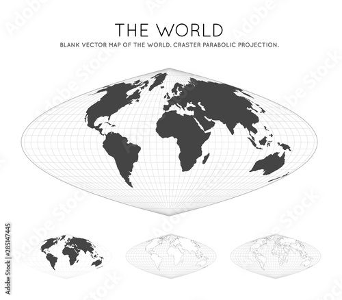 Map of The World. Craster parabolic projection. Globe with latitude and longitude lines. World map on meridians and parallels background. Vector illustration.