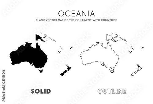 Oceania map. Blank vector map of the Continent with countries. Borders of Oceania for your infographic. Vector illustration. photo