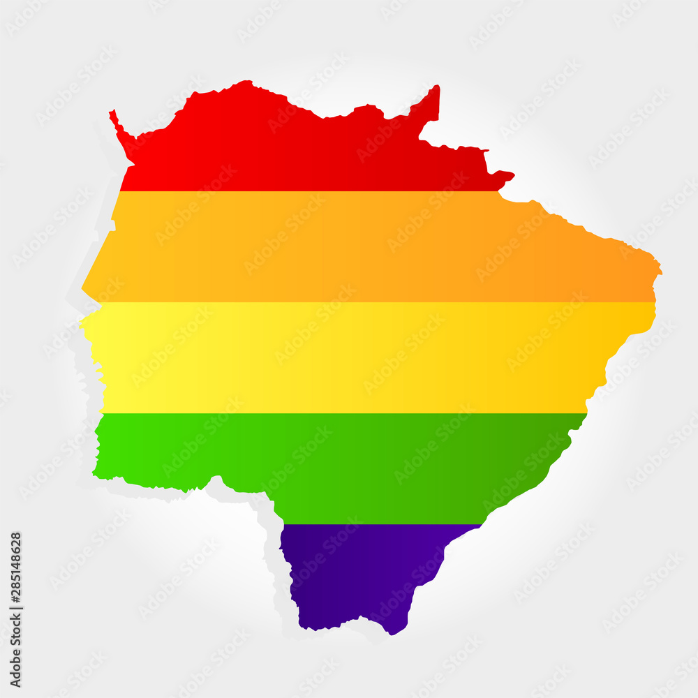 Rainbow flag in contour of Mato Grosso do Sul. Lgbt flag in contour of Mato Grosso do Sul with light grey background. Brazilian state. Midwest of Brazil. Rainbow flag in contour of Mato Grosso do Sul. Lgbt flag in contour of Mato Grosso do Sul with light grey background. Brazilian state. Midwest of Brazil.