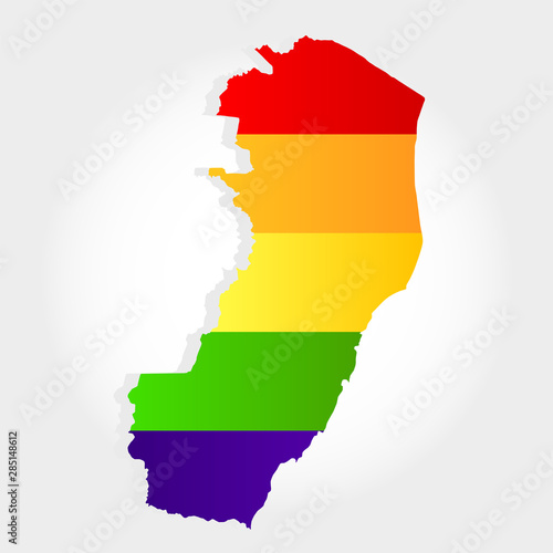 Lgbt flag in contour of Espirito Santo with light grey background. Brazilian state. Southeast of Brazil.