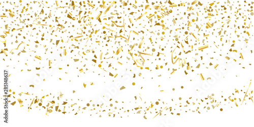 Golden glitter confetti on a white background.