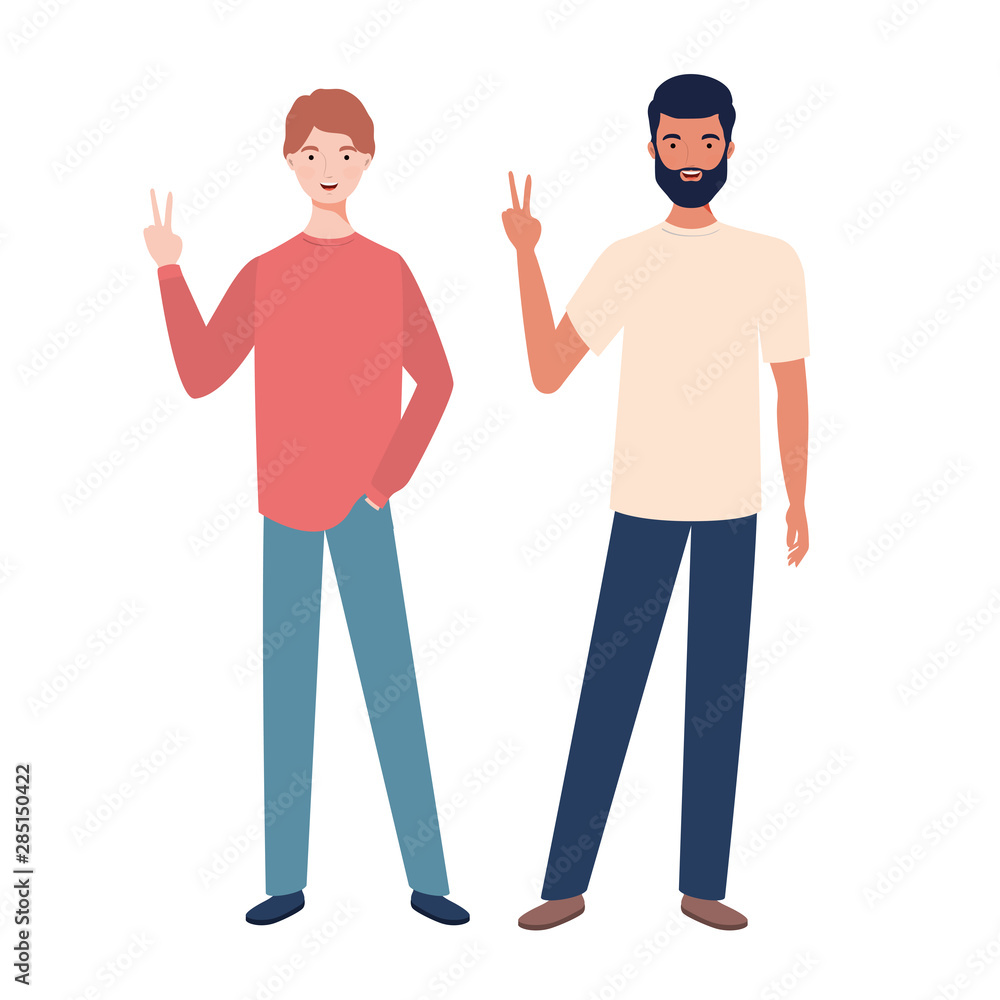 young men standing on white background young men standing on white background