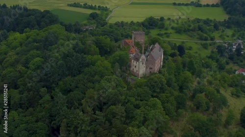 Aerial view of the  village and castle Gamburg in Germany. Zoom in on the castle. photo