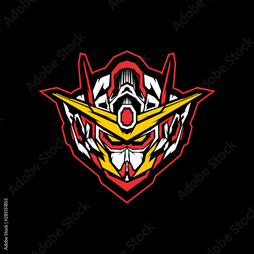 gundam head vector illustration for apparel or badge. robot head logo icon. mecha head e sports logo or gaming mascot for twitch profile