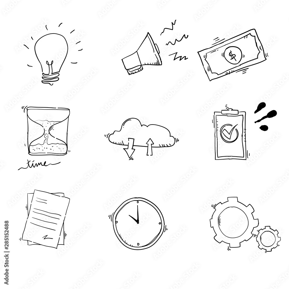 collection of hand drawn business icon doodle cartoon style vector ...