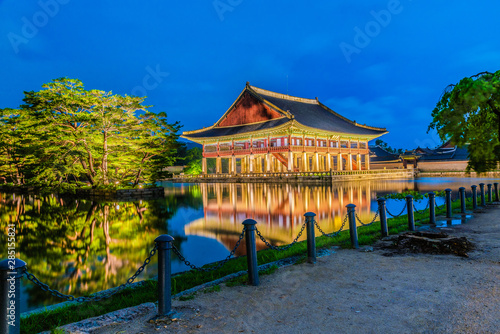 Photography Pavilion gyeongbokgung palace at night in Seoul .South Korea