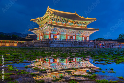 Photography Pavilion gyeongbokgung palace at night in Seoul .South Korea