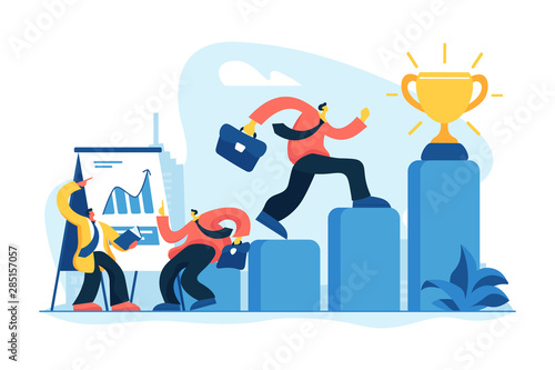 Team leader, employee getting promotion. Personal development course. Coaching and business training, goal achievement, success and career ladder concept. Vector isolated concept creative illustration