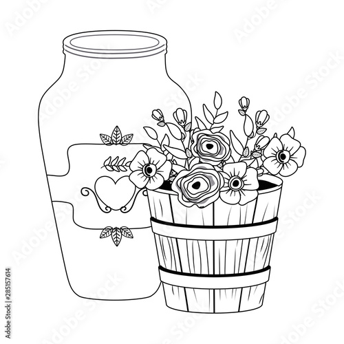 Flowers and leaves inside pot vector design