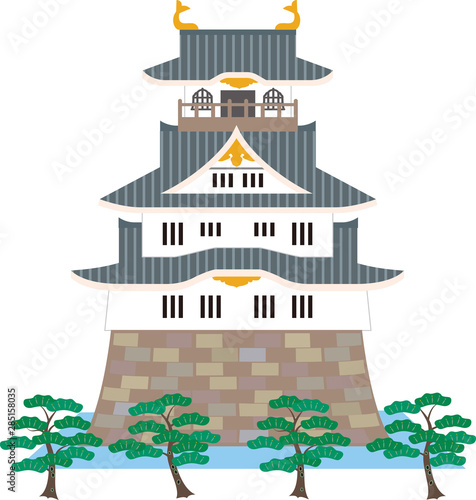 日本の城と松。ベクター素材。