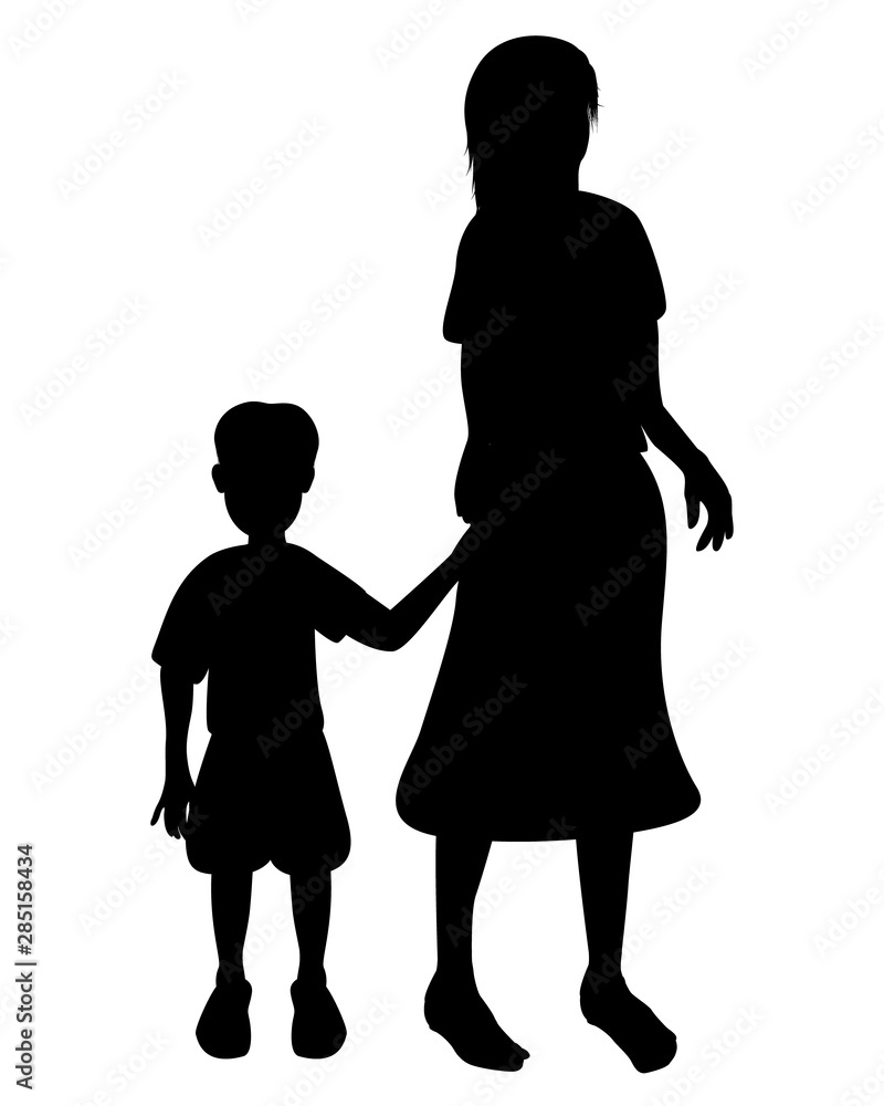 silhouette mother and son vector design